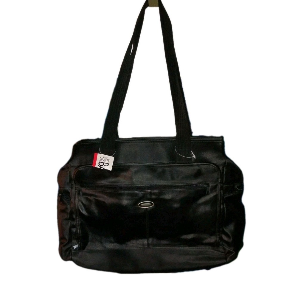 Simply‎ Basic Tote Bag Purse Shoulder Bag Black Multiple Zippered Pockets/Spaces